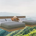 Twin Double Beds With Wooden Headboard Gray Bedspread White Pillows And Nightstand Table Lamp
