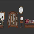 Vintage Furniture Collection With Wardrobe Suitcase Dressing Table And Mirror Vase Tea Set
