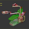 Modern Dental Treatment Chair Featuring Orange Seat White Frame Treatment Light And Instrument Arm