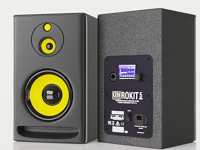 KRK Rokit 5 Studio Monitors Black And Yellow Front Panel With Back Interfaces 3d model