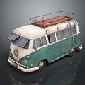 Vintage Green And White Van With Wooden Roof Rack And Open Windows Retro Style
