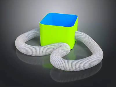 Green Square Box With Blue Interior And White Corrugated Hose Wrapped Around 3d model