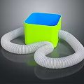 Green Square Box With Blue Interior And White Corrugated Hose Wrapped Around