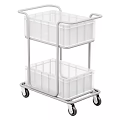 Rolling Storage Shelf with White Plastic Bins and Black Metal Frame