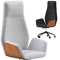 Two Modern Office Chairs Light Gray and Dark Gray High Backrest Wooden Armrests Black Base