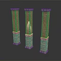 Three Classical Stone Columns with Brick Texture and Decorative Bases