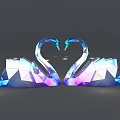 Decorative Geometric Polygonal Swans With Iridescent Colors Heart Shaped Necks