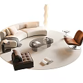 Modern Sofa And Round Coffee Table Set With Beige Sofa Brown Chair And Area Rug