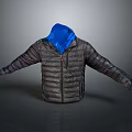 Warm Hooded Quilted Puffer Jacket In Dark Gray With Blue Hood