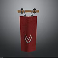 Red Flag with White Symbol Hanging on Orange Pole and Black Ends