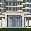 Modern Architecture Entrance Gate with Glass Doors RUIHONG 7 Signage and Marble Columns