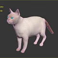 White Cat With Blue Eyes And Orange Tail Standing On Dark Background 3d model