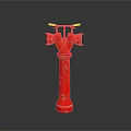 Red Metal Fire Hydrant With Decorative Details And Top Handles