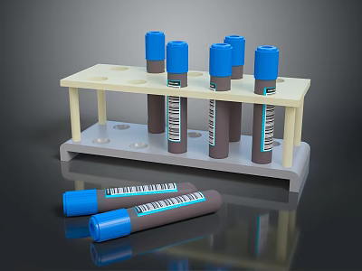 Laboratory Furniture Test Tube Rack With Blue Cap Tubes And Storage Holder 3d model