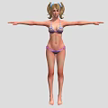 Woman in Striped Bikini with Pigtails Standing Full Body Pose Arms Outstretched