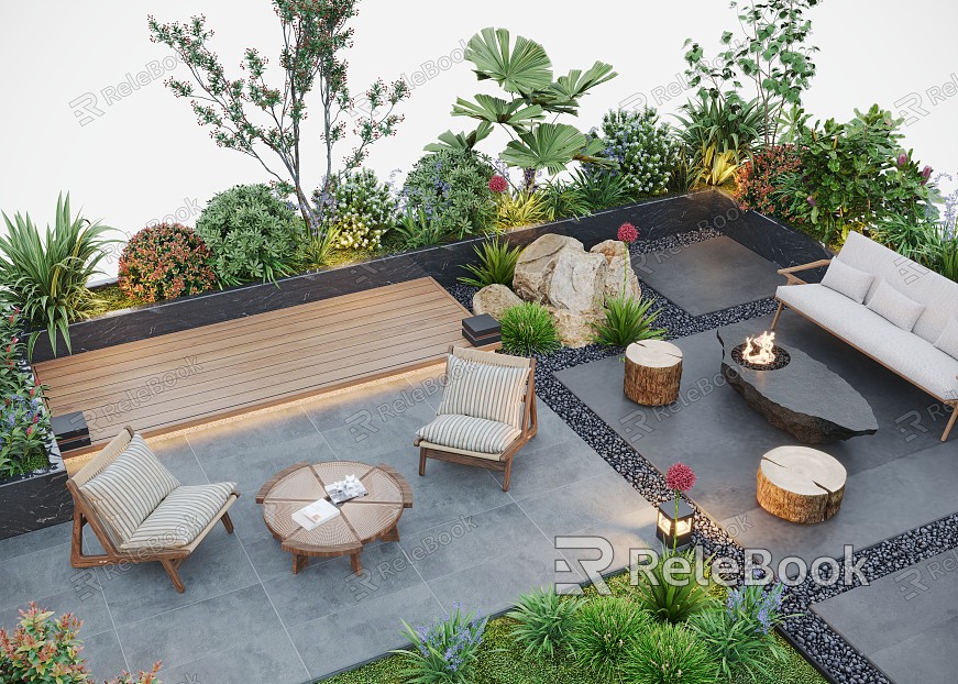 Courtyard landscape outdoor sofa flower pool landscape plants outdoor lighting model