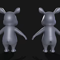 Cute Gray Cartoon Rhinoceros Characters With Pink Ears Standing On Black Background