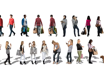 Diverse Group of People in Various Poses Carrying Bags and Using Phones 3d model