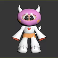 Cute Doll With Pink Head White Horns Big Black Eyes And Red Heart