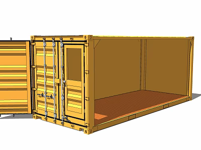 Industrial Yellow Metal Container Featuring Open Door And Internal Space 3d model