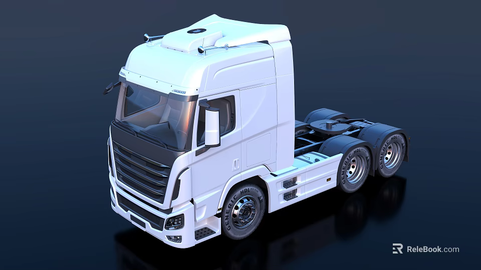 White Utility Truck Modern Cab Design With Chassis And Large Wheels 3d model