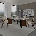Modern Dining Room Interior With Marble Dining Table Beige Chairs And Scenic Window View
