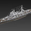 Realistic Battleship 3D Model Featuring Deck Gun Turrets Masts And Structural Details 3d model