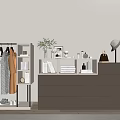 Modern Shoe Cabinet with Storage Drawers Hanging Rack and Decorative Plants