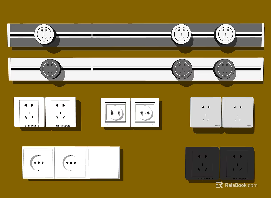 Various Modern Switch Panels With Multiple Sockets And Different Color Designs 3d model 