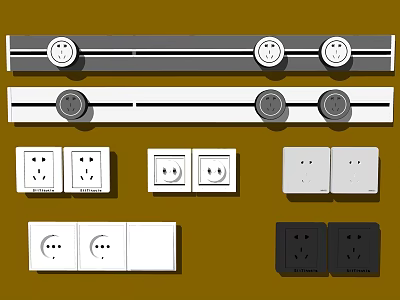 Various Modern Switch Panels With Multiple Sockets And Different Color Designs 3d model