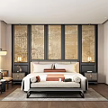 Elegant Hotel Guest Room With Golden Paneled Wall King Size Bed Nightstands And Table Lamps