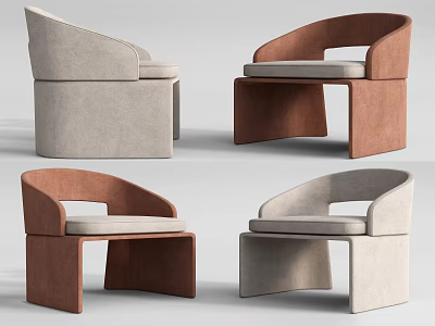 Modern Minimalist Leisure Chairs With Curved Armrests In Beige And Brown Tones 3d model