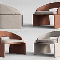 Modern Minimalist Leisure Chairs With Curved Armrests In Beige And Brown Tones