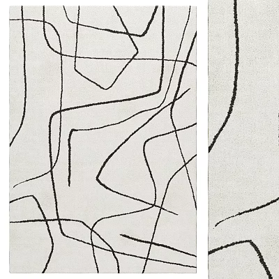 Modern Square Rug With Abstract Black Curved Lines On Light Background For Home Decor 3d model