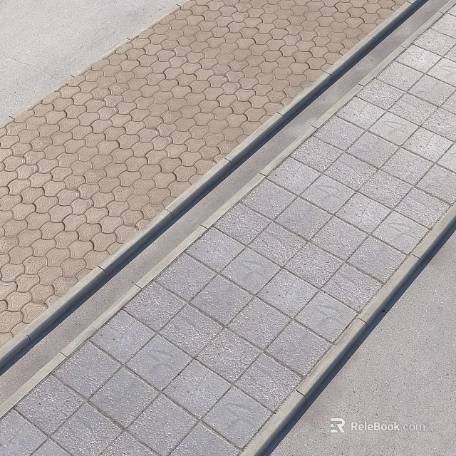 Ground Surface With Light Colored Hexagonal and Gray Square Paving and Dividing Line 3d model 