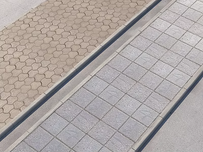 Ground Surface With Light Colored Hexagonal and Gray Square Paving and Dividing Line 3d model