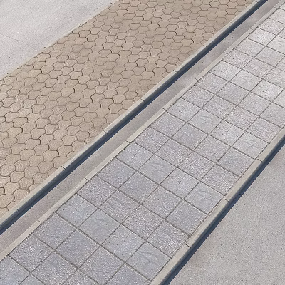 Ground Surface With Light Colored Hexagonal and Gray Square Paving and Dividing Line 3d model