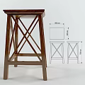 Stylish Wooden Bar Stool With Crossed Support Structure For Home Use 3d model