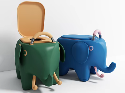 Kids Elephant Shaped Toilet Green And Blue With Open Seat And Handle Details 3d model