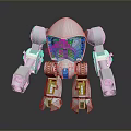 Silver Robot Character With Red Crystal Chest Reflective Surface And Weapon Hands 3d model