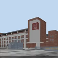 Red Brick School Building With Modern Exterior Green Lawn And Paved Square