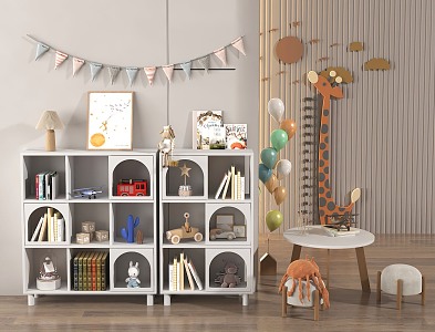 Modern Bookshelf Children's Bookshelf Floor-Standing Bookshelf Children's Tables and Chairs 3d model