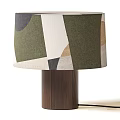 Geometric Pattern Table Lamp With Green White Gray Brown Fabric Shade And Wooden Stand