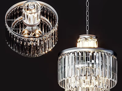 Modern Crystal Chandelier With Circular Frame And Illuminated Layered Pendant Details 3d model