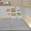 Modern Kitchen Cabinet Storage Rack With Multiple Drawers And Organized Glass Jars And Food Containers
