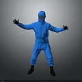 Blue Full Body Protective Suit With Hood Gloves And Black Boots