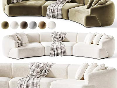 Modern Sectional Sofa With Soft Fabric Plush Cushions Checkered Blanket And Color Options 3d model