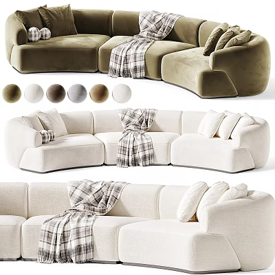 Modern Sectional Sofa With Soft Fabric Plush Cushions Checkered Blanket And Color Options 3d model