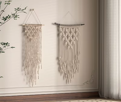 Bohemian Macrame Wall Hanging With Cotton Rope Tassel For Minimalist Home Decor 3d model