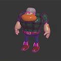 3D Cartoon Character With Green Plaid Shirt Red Shoes White Cap And Muscular Build